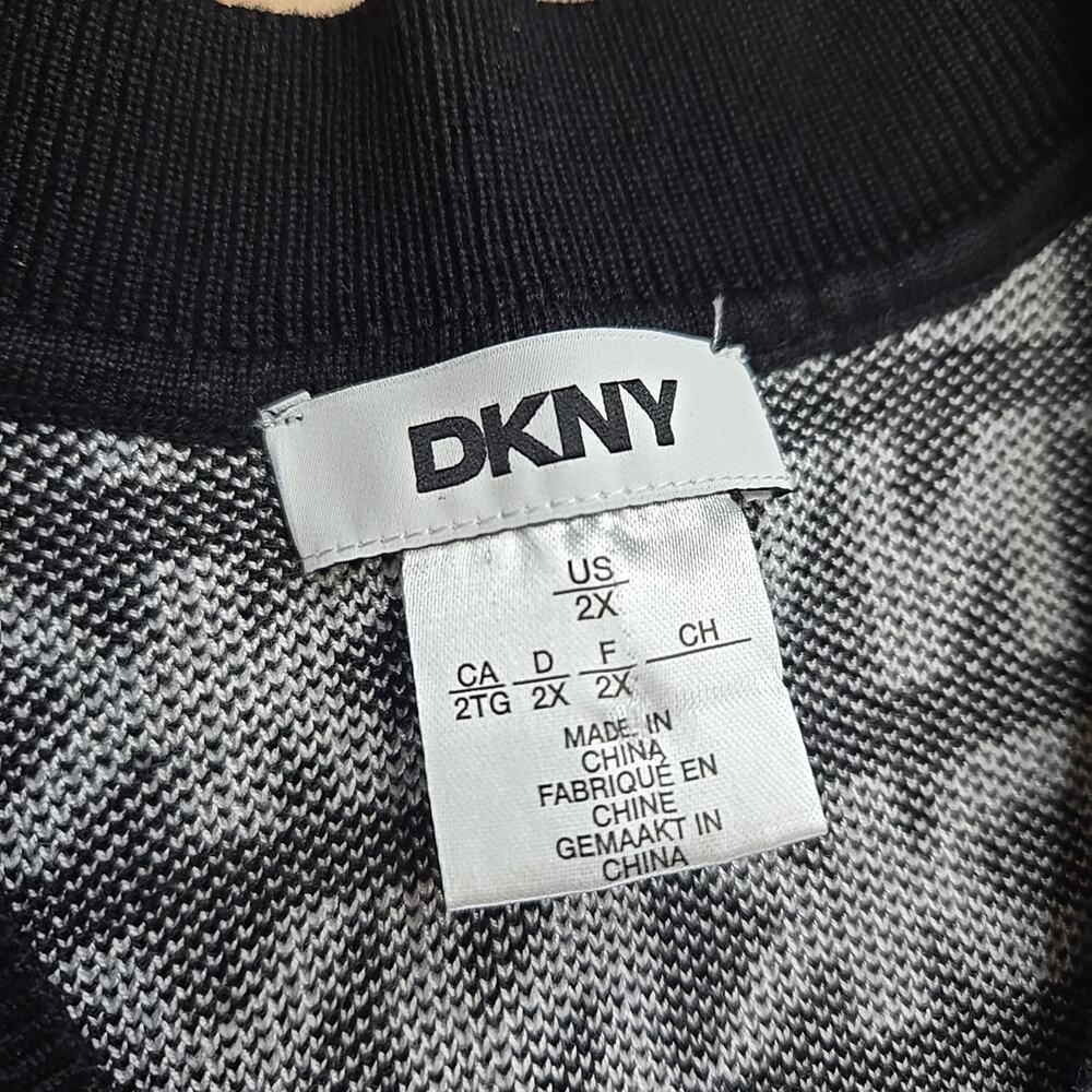 DKNY BLACK/IVORY V-NECK LOGO SWEATER MINI DRESS SIZE 2XL Pockets - Picture 4 of 11